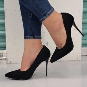 Women's Black Gliter Pointed Toe Stiletto Pumps High Heels